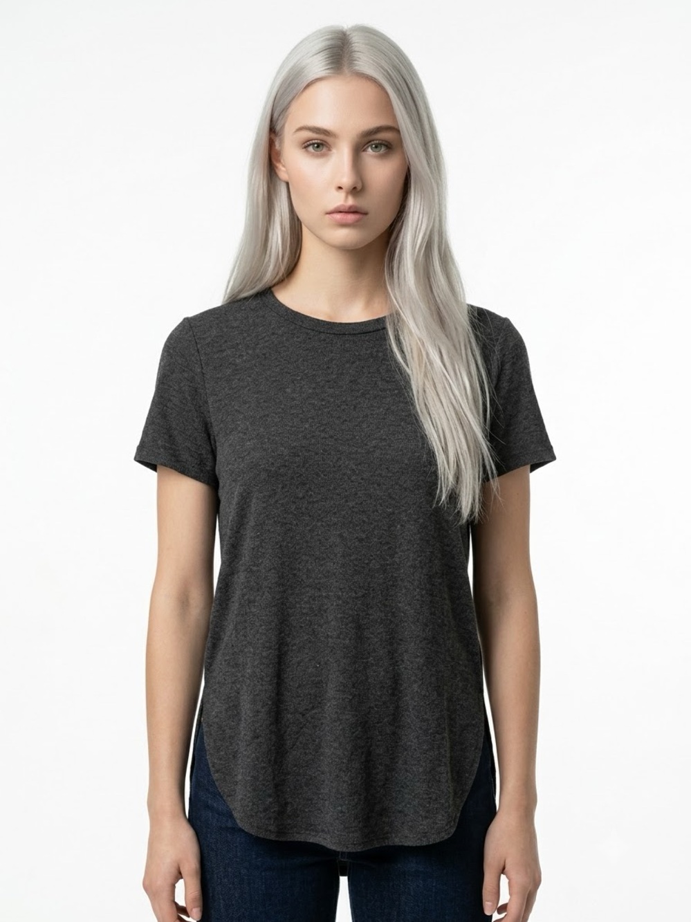 WILFRED | ARITZIA Dark Gray Short-Sleeve Crewneck Side Slit Tee Women’s Size L